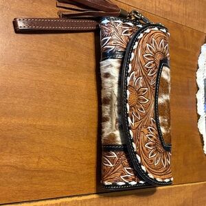 Myra Bag Sunflower Patterned Brown and White Wallet